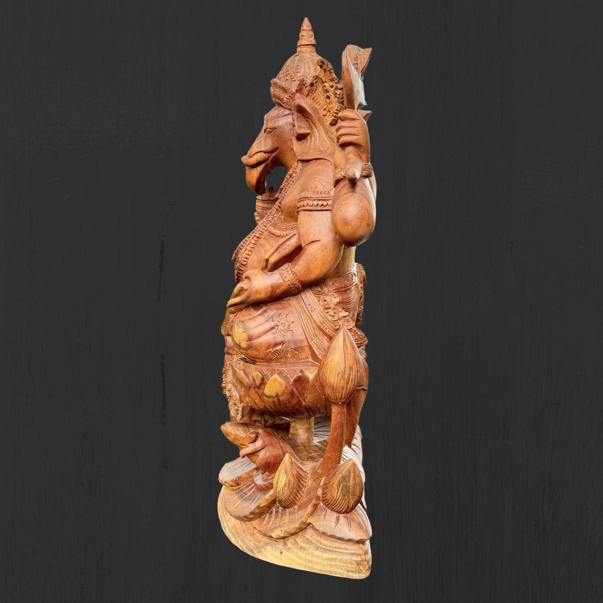 Ganesha Hand Carved Balinese Wood Sculpture: Elephant God Statue, Bali Hindu Art