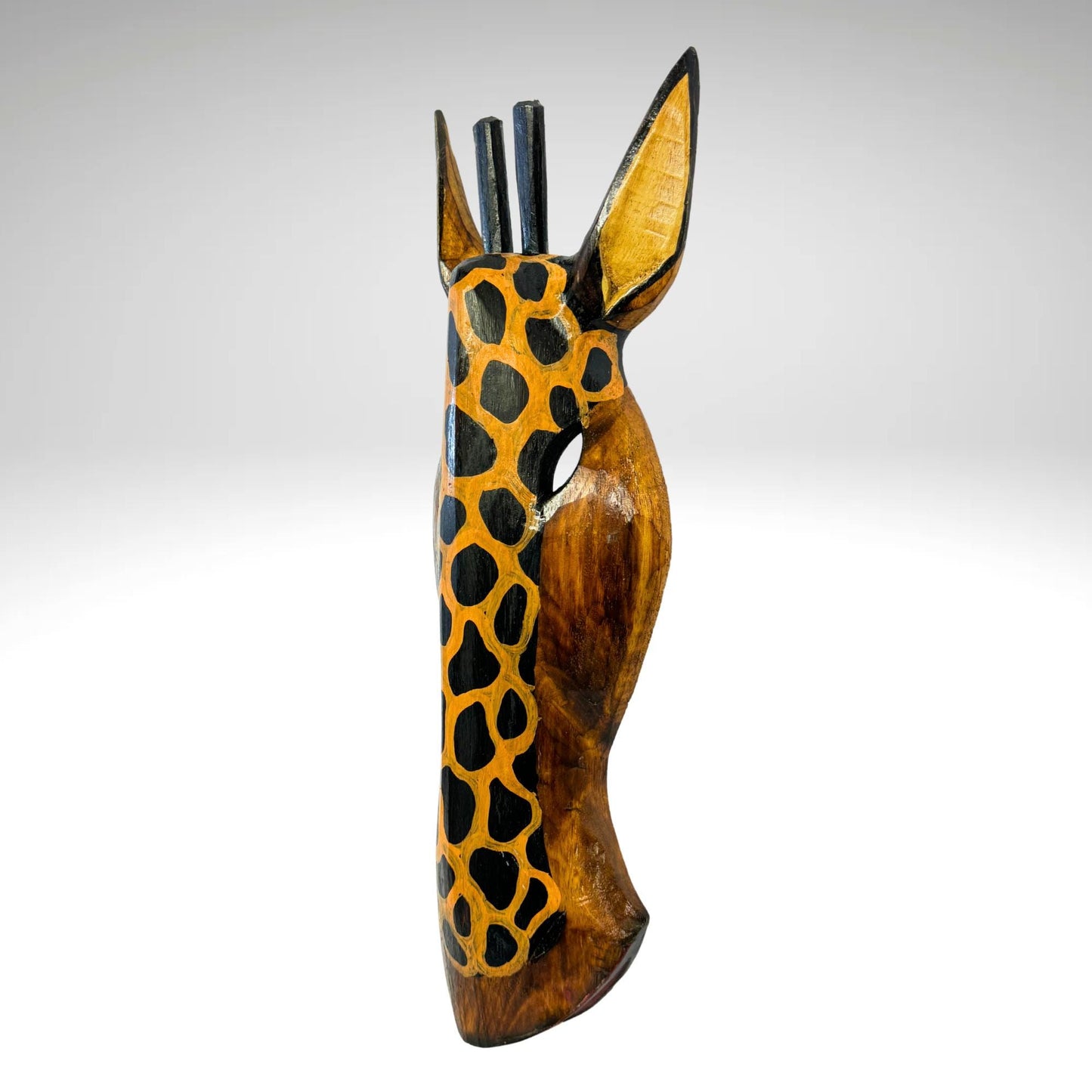 Hand Carved Zebra and Giraffe Mask: Painted Albesia Wood Wall Art