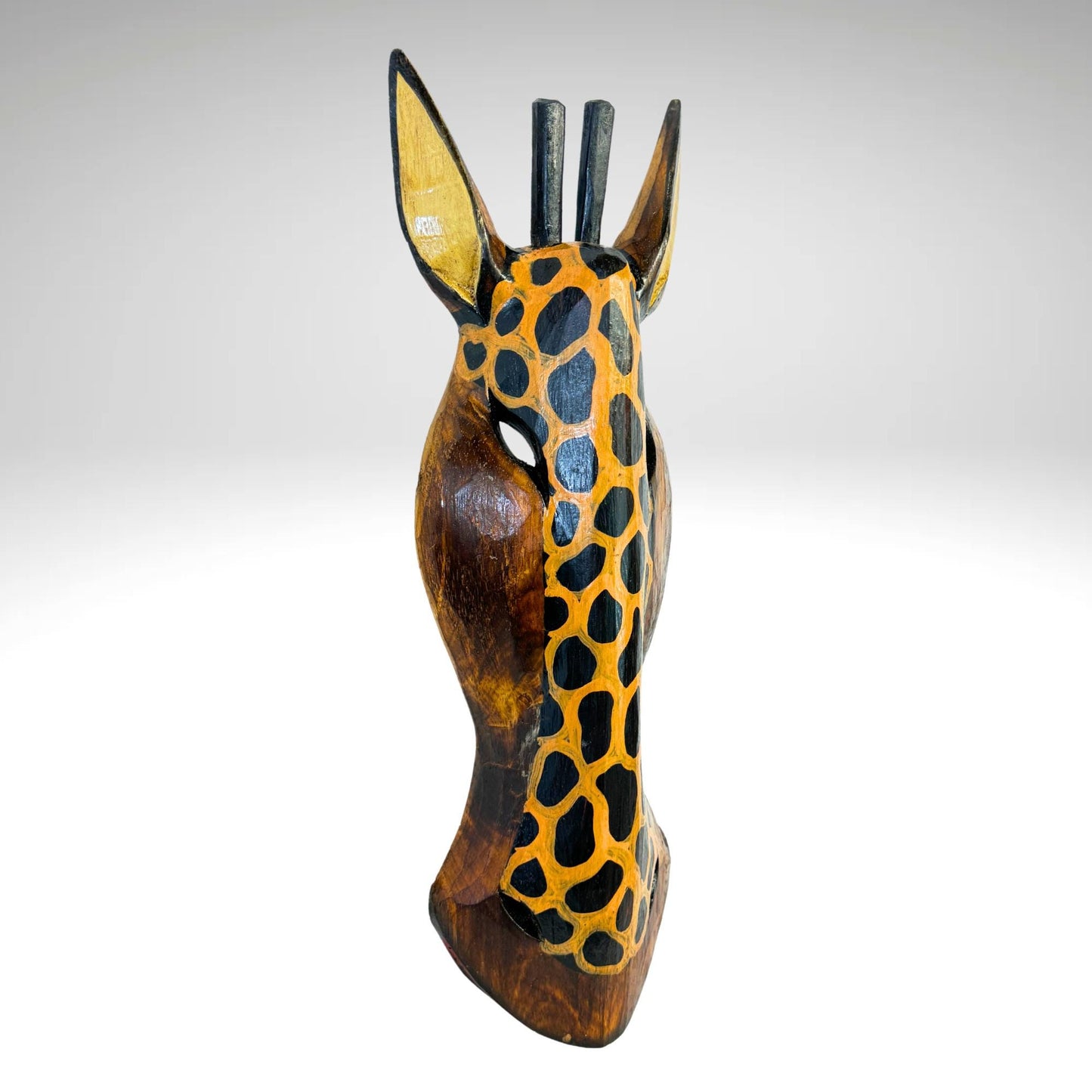 Hand Carved Zebra and Giraffe Mask: Painted Albesia Wood Wall Art