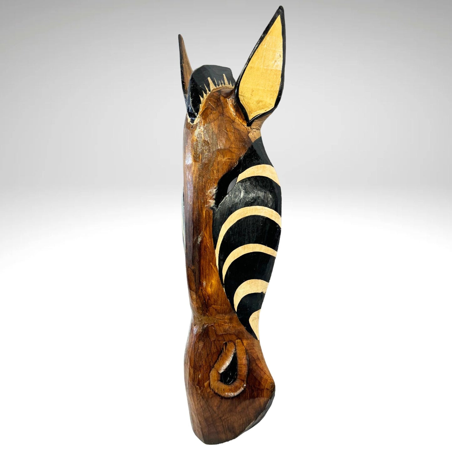 Hand Carved Zebra and Giraffe Mask: Painted Albesia Wood Wall Art