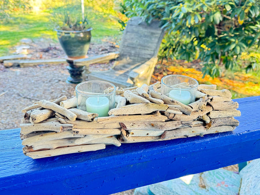 Rustic Driftwood Candleholder Table Centerpiece  Eclectic Beach Cottage Boho Decor Balinese Art