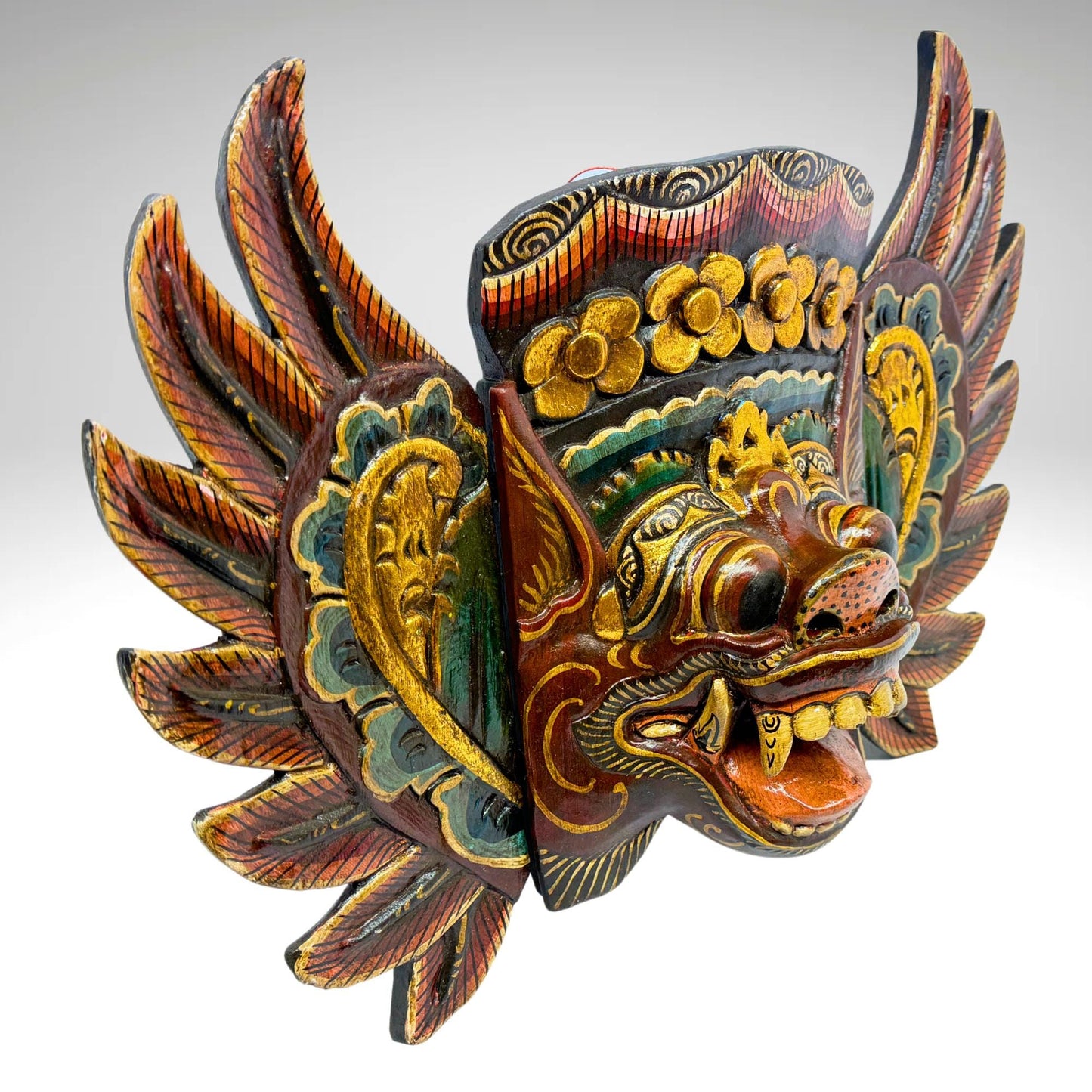 Balinese Barong Pig Mask: Hand Carved Wood Wall Decor