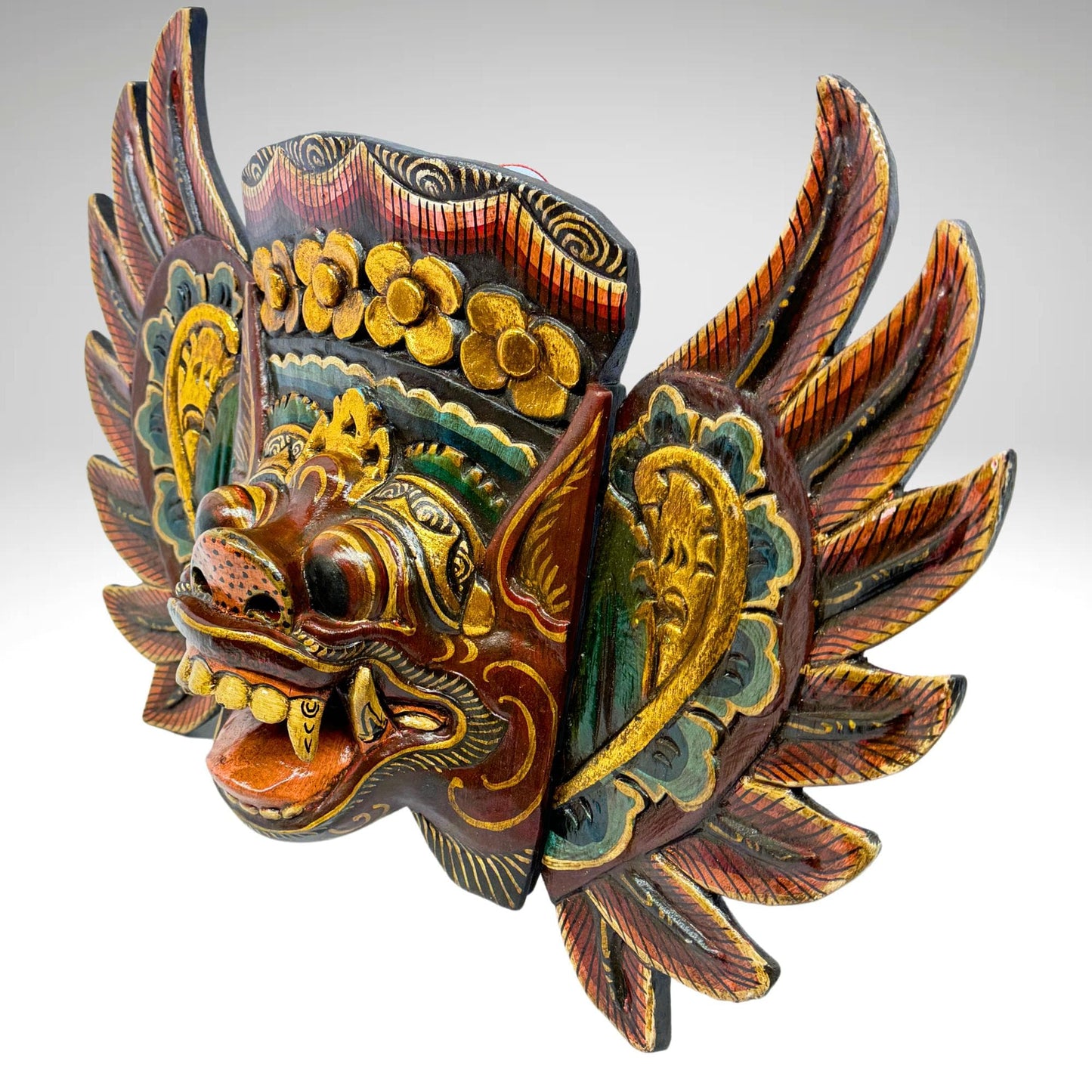 Balinese Barong Pig Mask: Hand Carved Wood Wall Decor