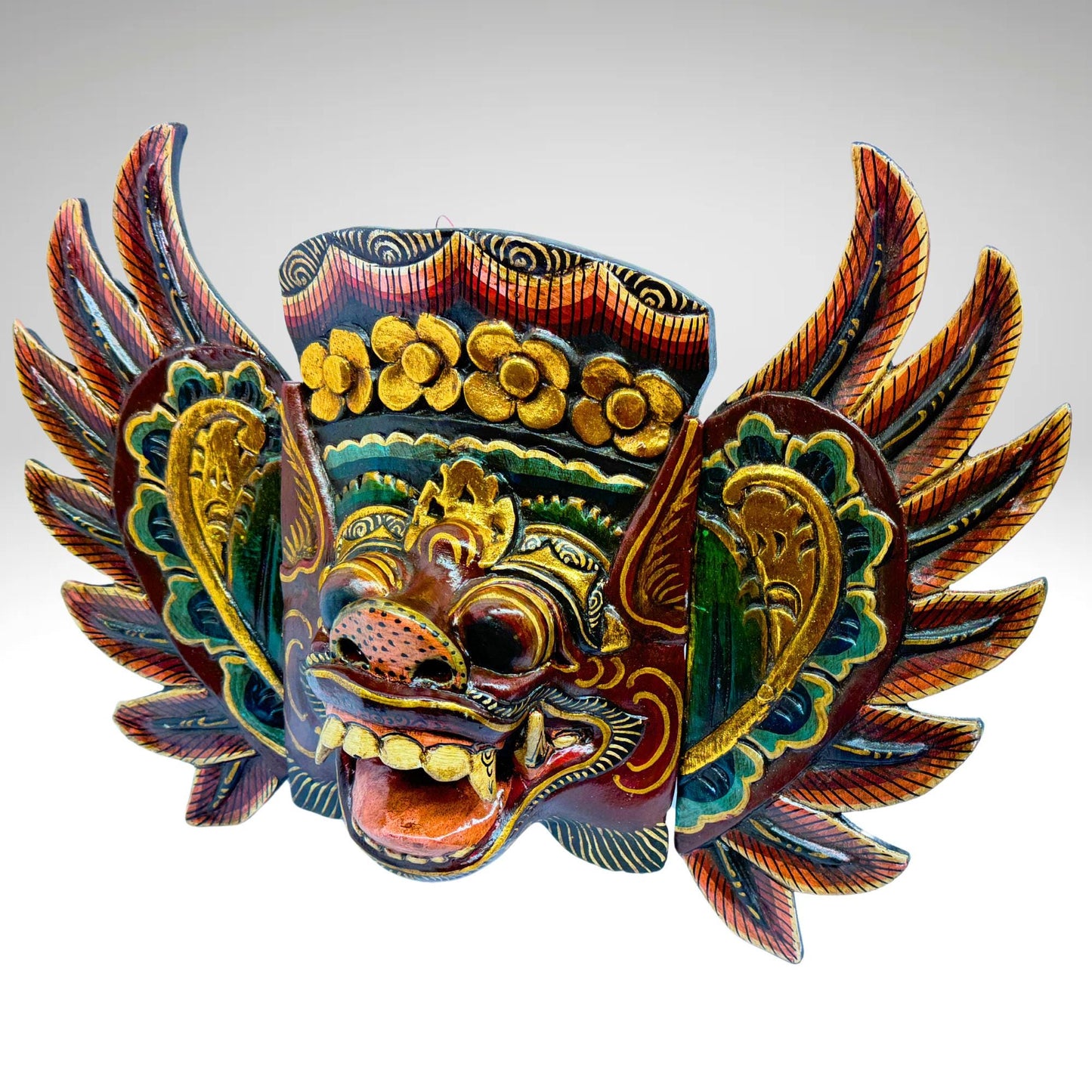 Balinese Barong Pig Mask: Hand Carved Wood Wall Decor