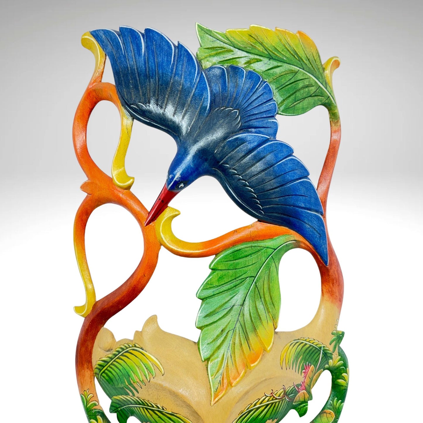 Balinese Dewi Sri Mask: Hand-Carved Forest Goddess with Kingfisher