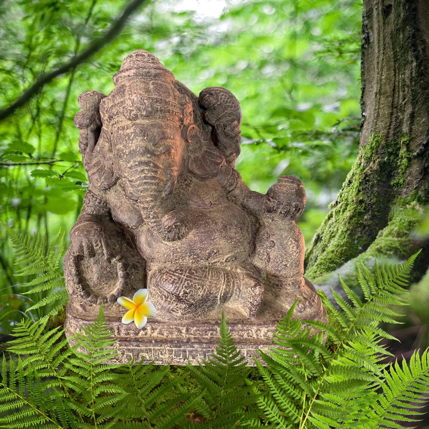 Reclining Ganesha Garden Statue: Cast Lava Stone Yard Sculpture, Balinese Art