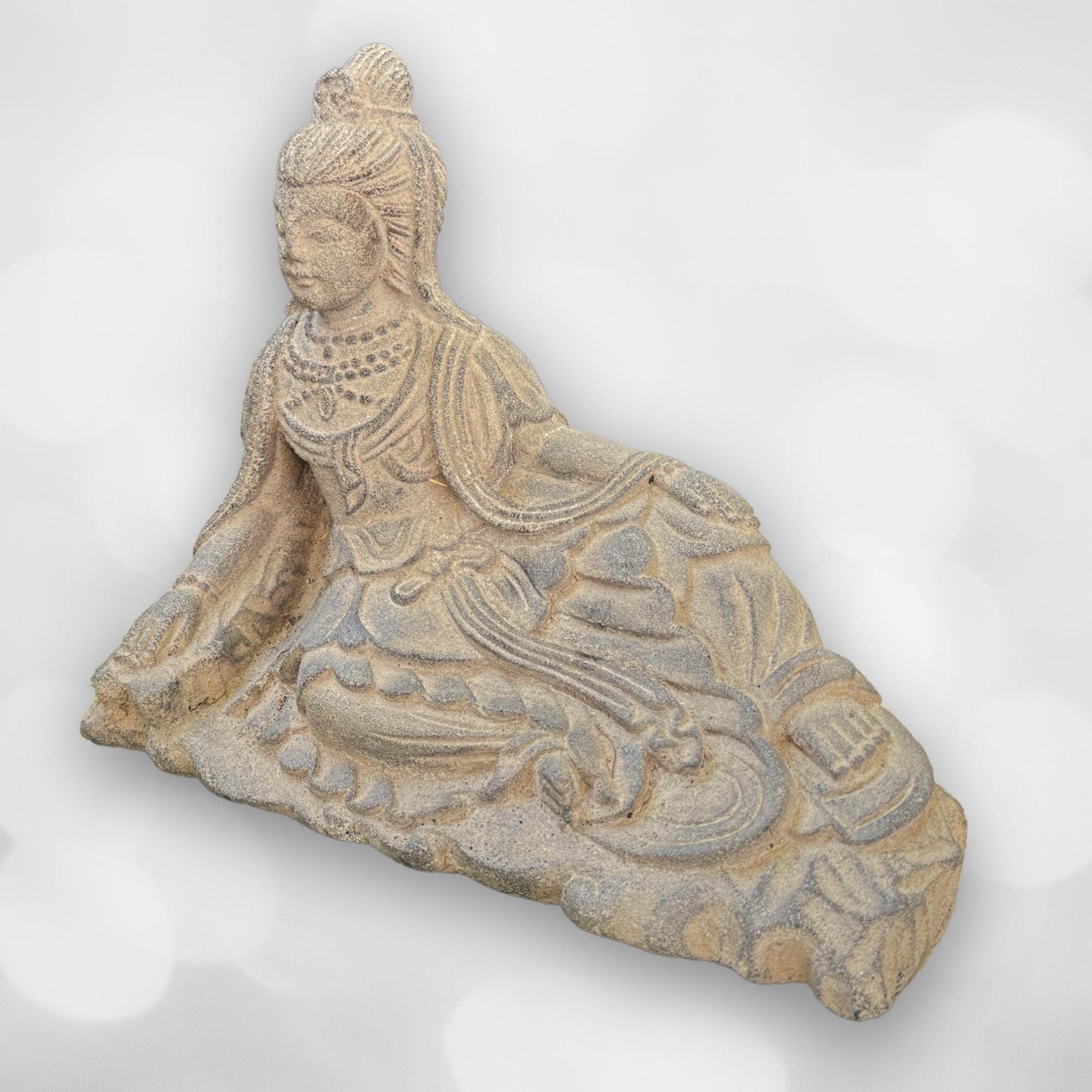 Guanyin Goddess of Mercy Garden Statue, Handmade Cast Lava Stone Kwan Yin Sculpture