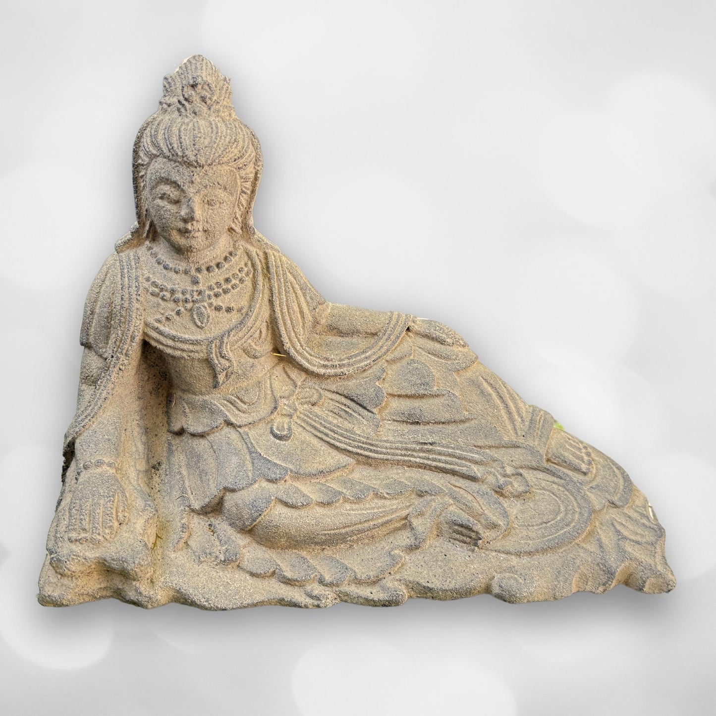 Guanyin Goddess of Mercy Garden Statue, Handmade Cast Lava Stone Kwan Yin Sculpture