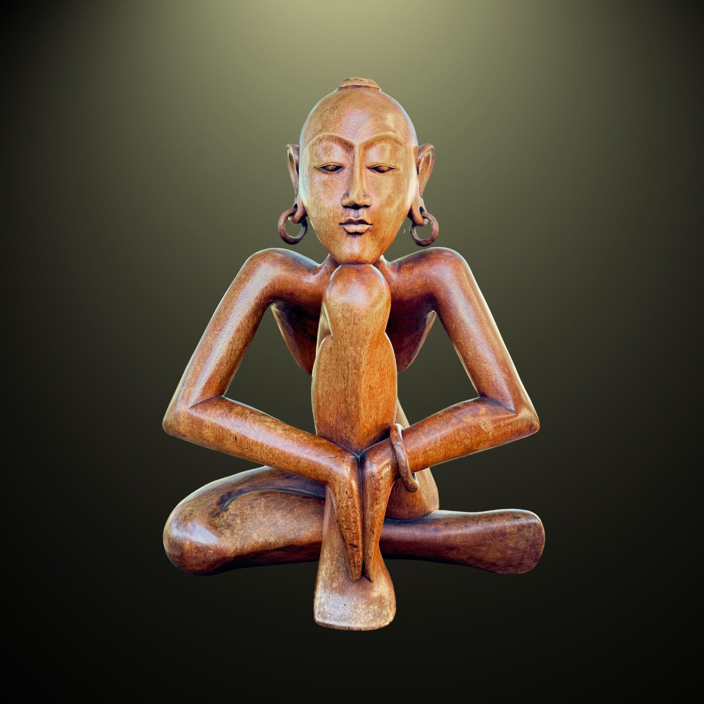 Abstract Yoga Pose Sculpture Meditating Yogi Statue Hand Carved Wood Balinese art