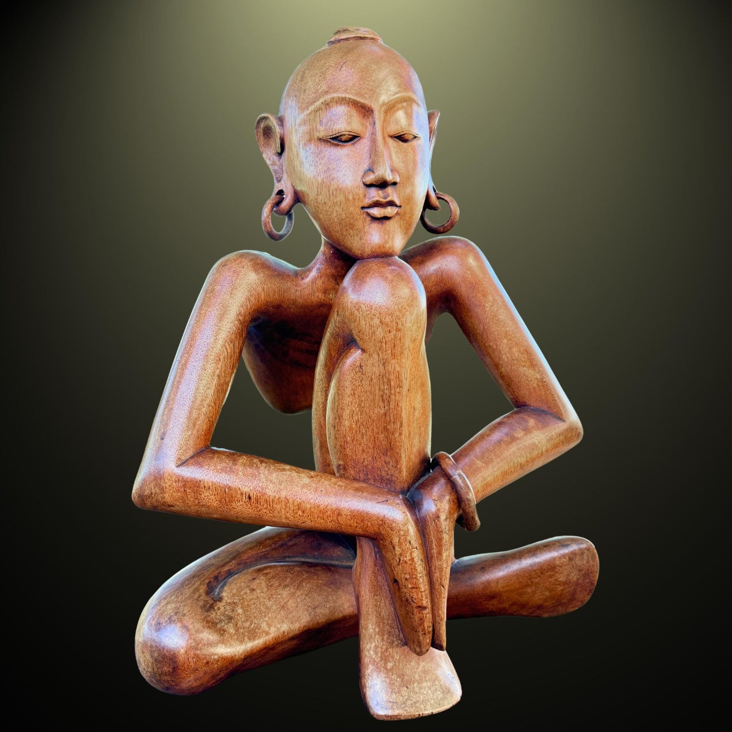 Abstract Yoga Pose Sculpture Meditating Yogi Statue Hand Carved Wood Balinese art