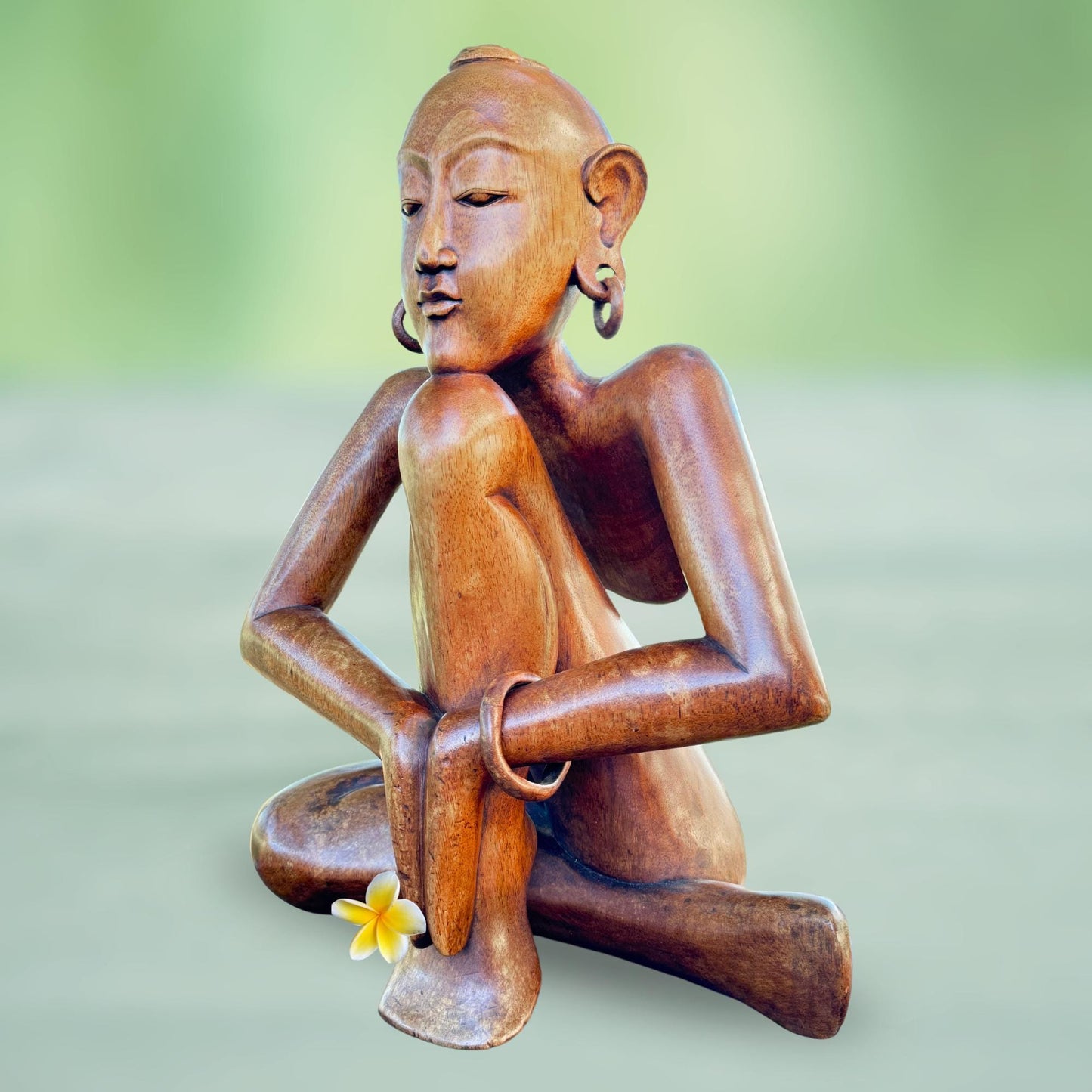 Abstract Yoga Pose Sculpture Meditating Yogi Statue Hand Carved Wood Balinese art