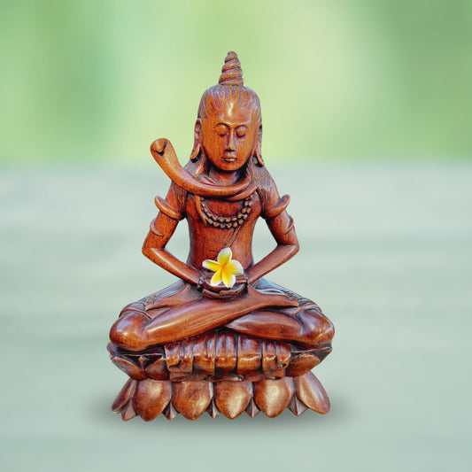 Lotus Pose Shiva Sculpture Lord of the Universe Statue Wood Carving Bali Hindu Art