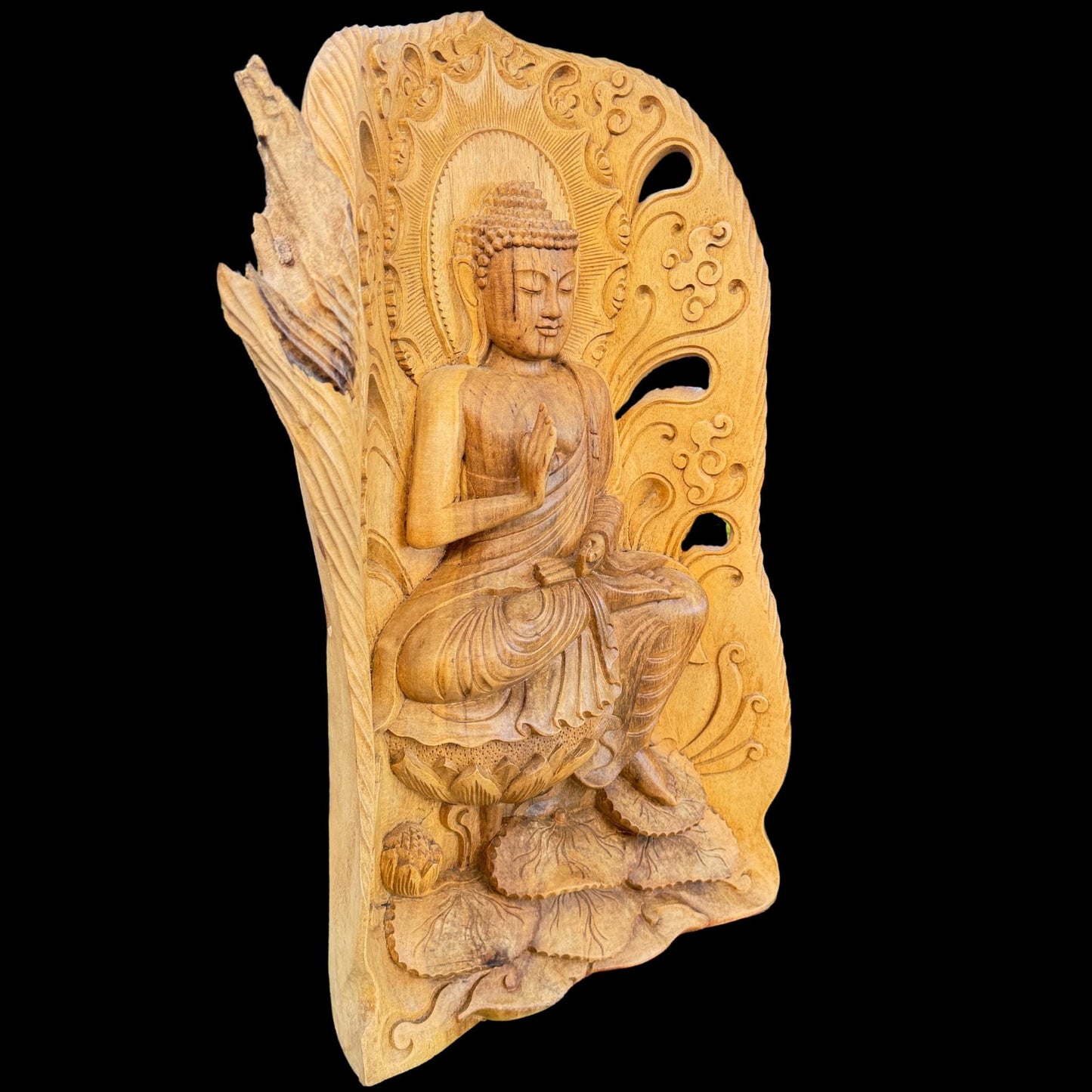 Hibiscus Wood Teaching Buddha Sculpture: Balinese Folk Art Statue