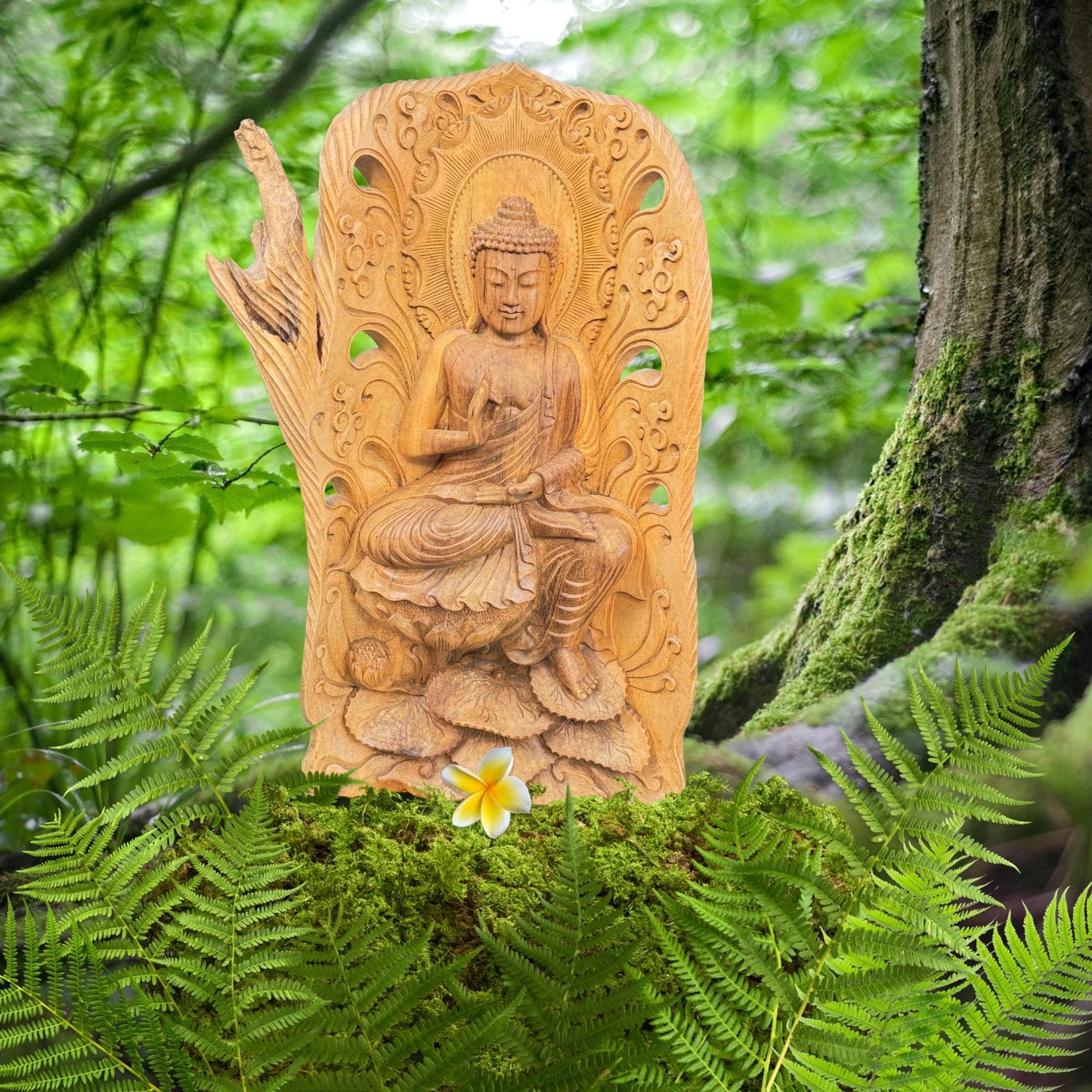 Hibiscus Wood Teaching Buddha Sculpture: Balinese Folk Art Statue