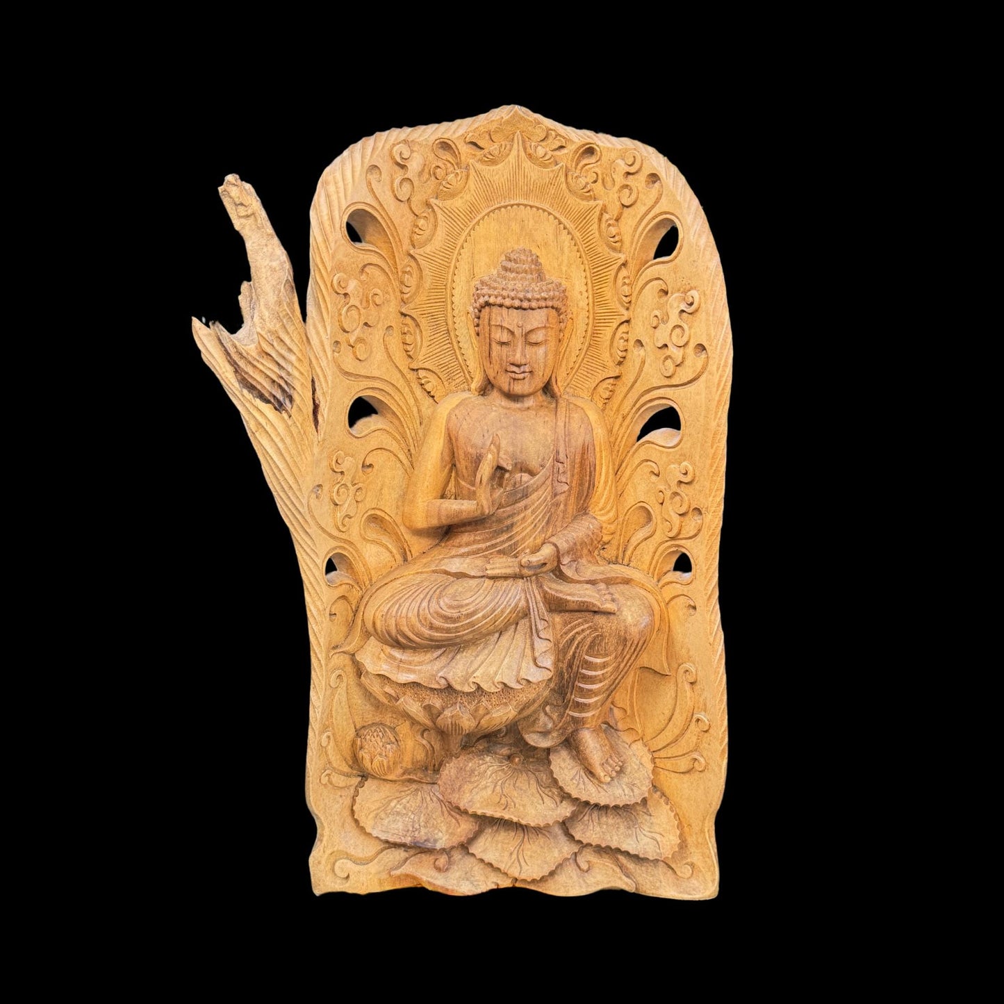 Hibiscus Wood Teaching Buddha Sculpture: Balinese Folk Art Statue