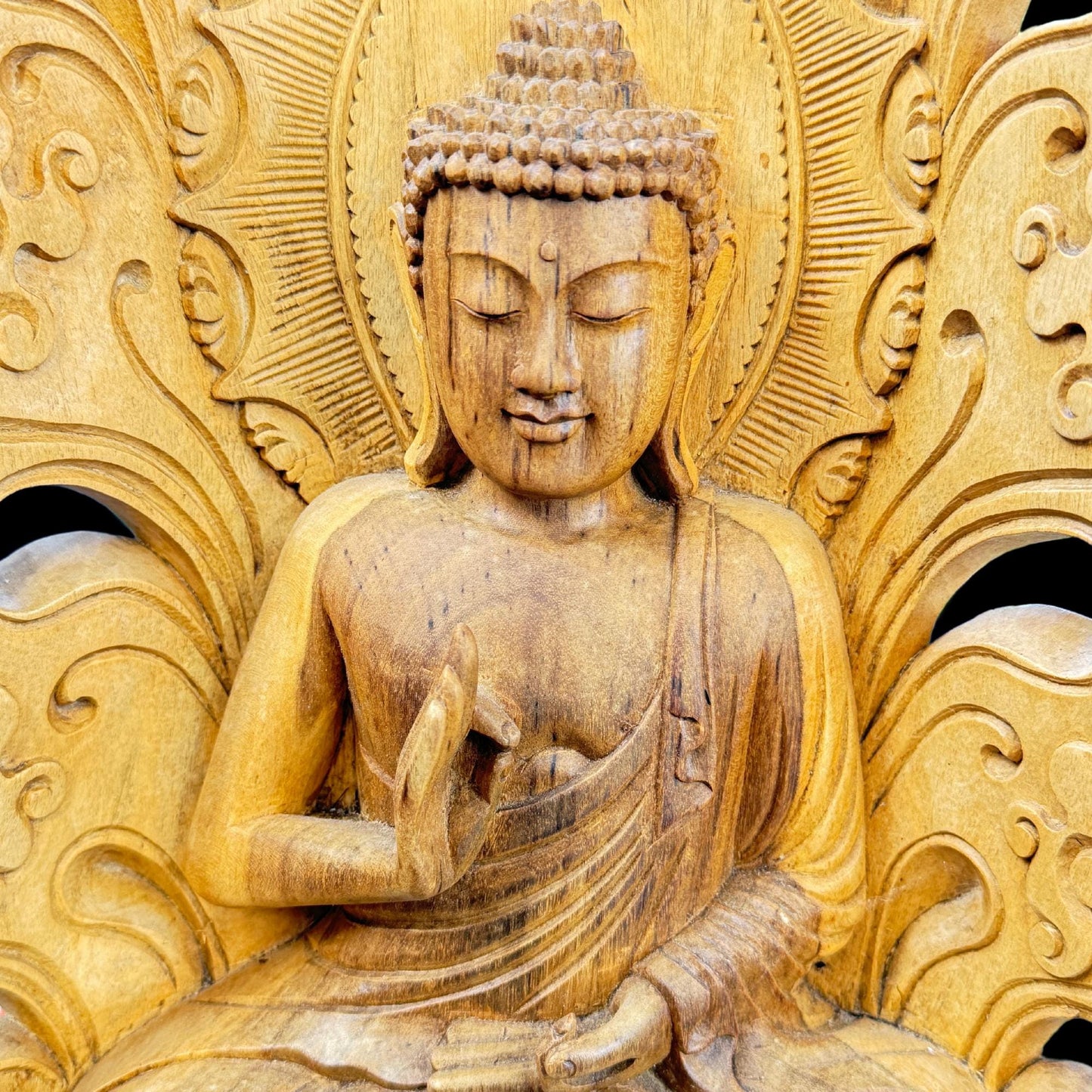 Hibiscus Wood Teaching Buddha Sculpture: Balinese Folk Art Statue