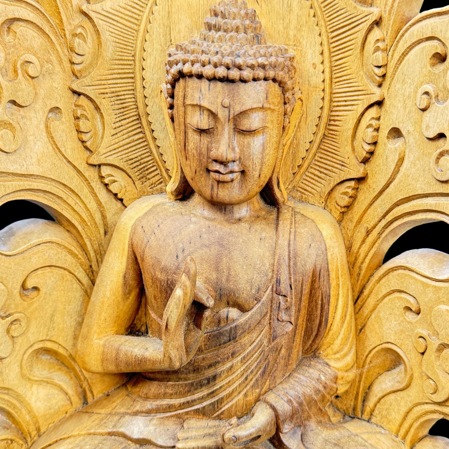 Hibiscus Wood Teaching Buddha Sculpture: Balinese Folk Art Statue