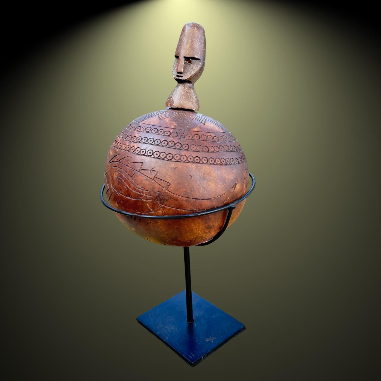 Hand Carved Gourd Betel Nut Container: Indonesian Timor Tribal Art