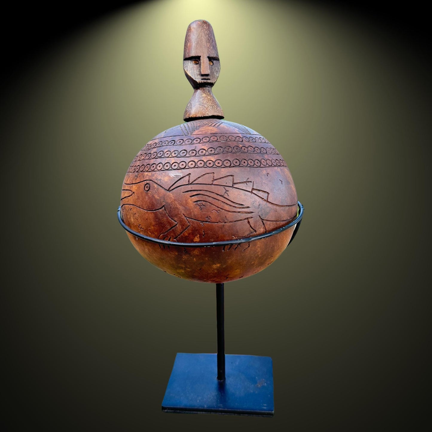 Hand Carved Gourd Betel Nut Container: Indonesian Timor Tribal Art