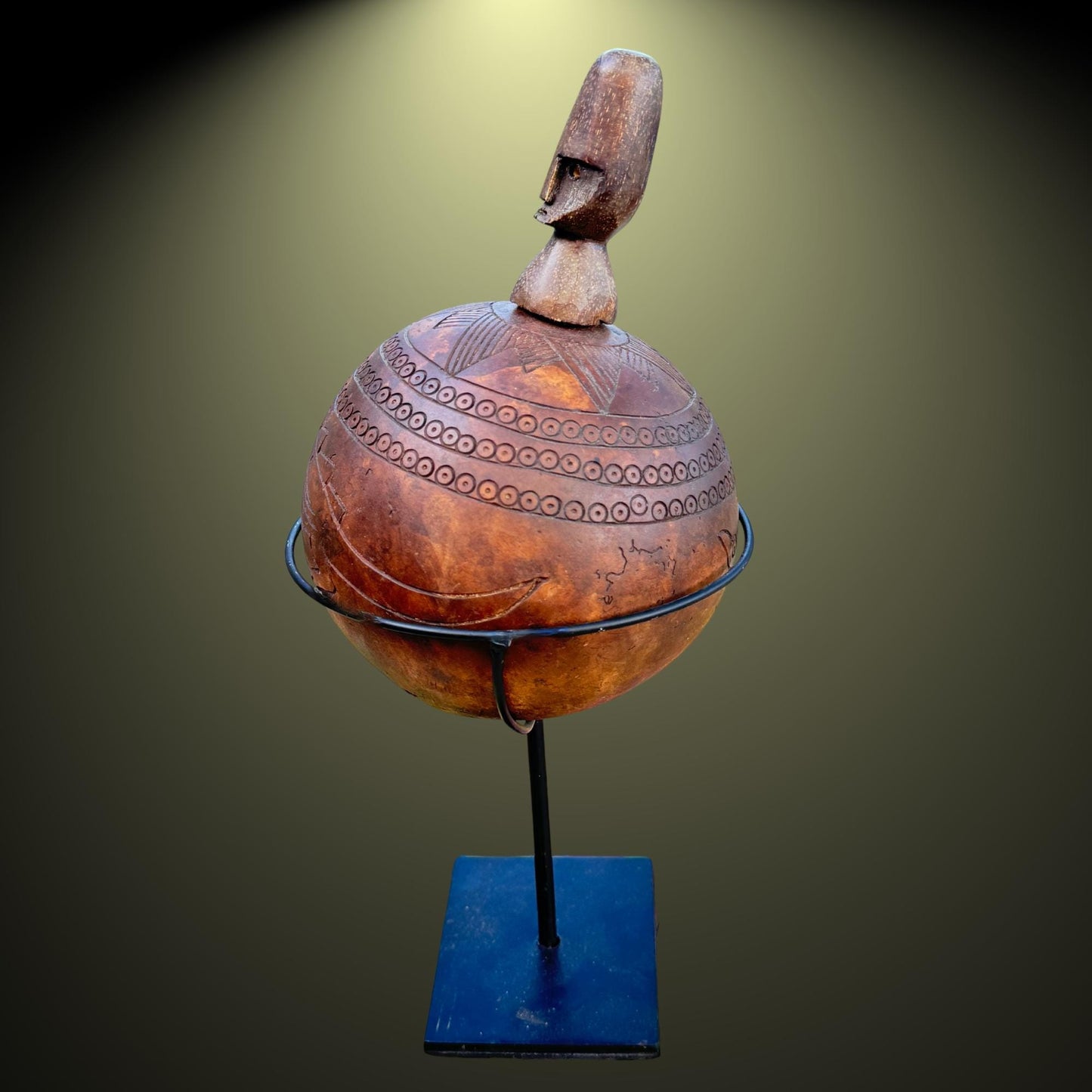 Hand Carved Gourd Betel Nut Container: Indonesian Timor Tribal Art