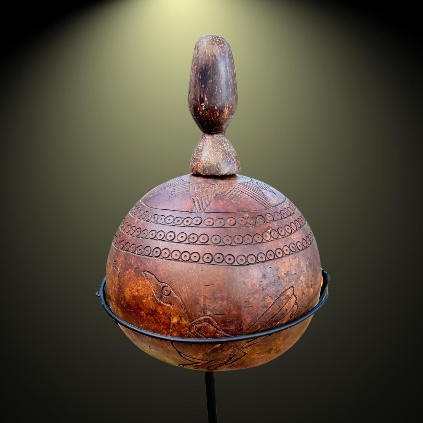 Hand Carved Gourd Betel Nut Container: Indonesian Timor Tribal Art