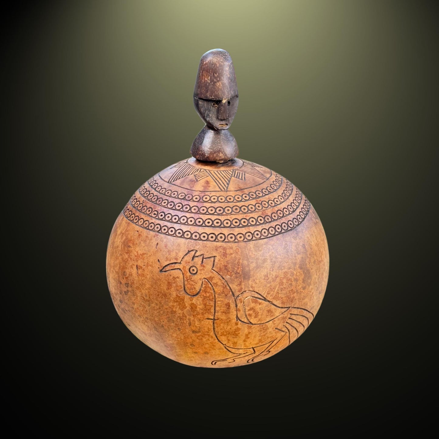 Hand Carved Calabash Gourd betel nut Container: Timor Tribal Art, Mid 20th Century