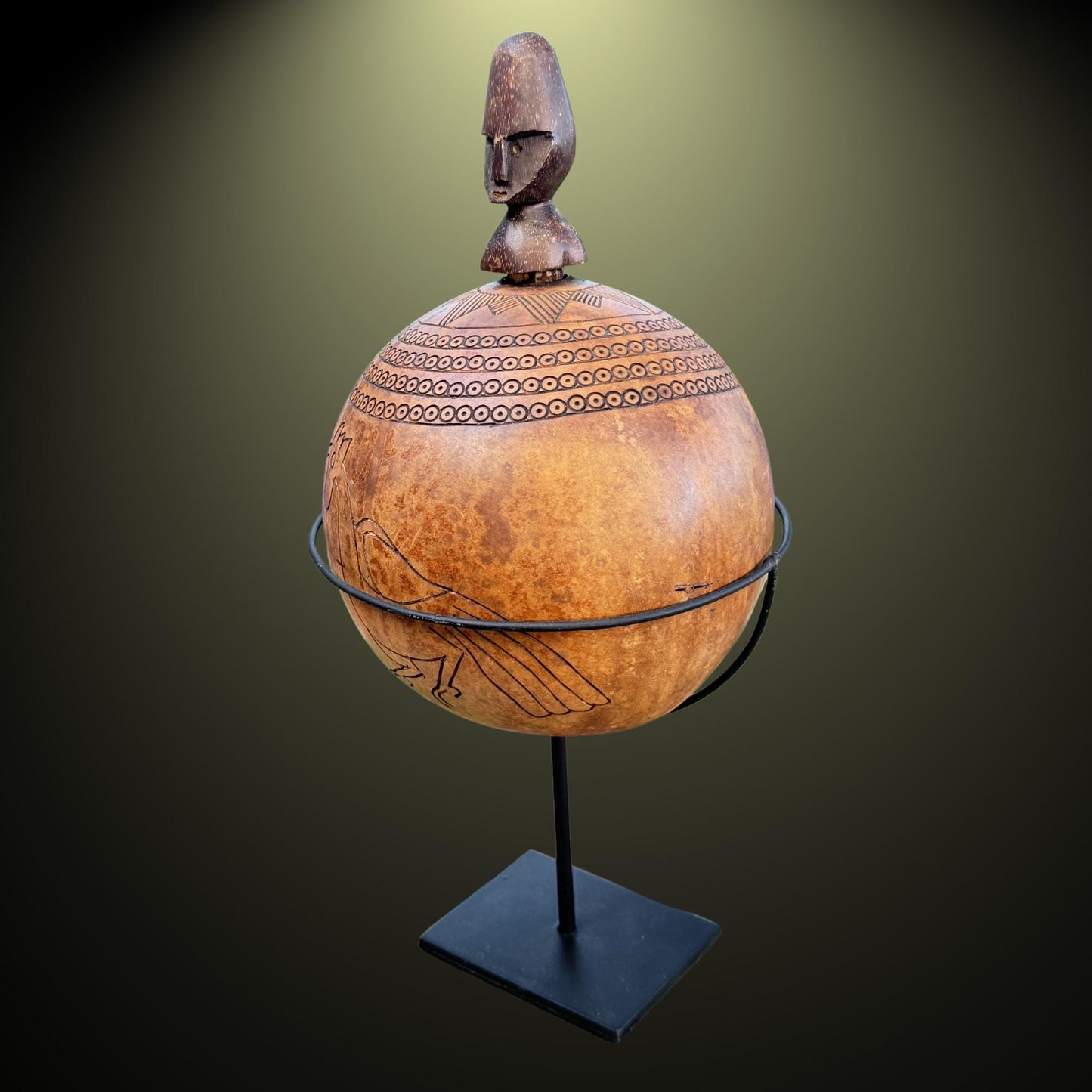 Hand Carved Calabash Gourd betel nut Container: Timor Tribal Art, Mid 20th Century