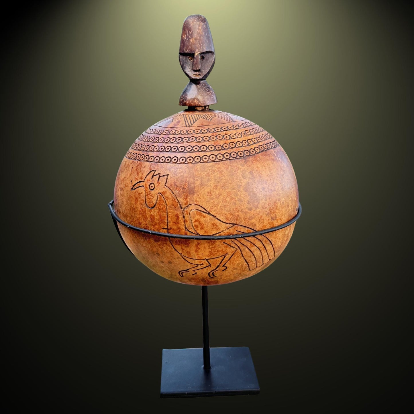 Hand Carved Calabash Gourd betel nut Container: Timor Tribal Art, Mid 20th Century