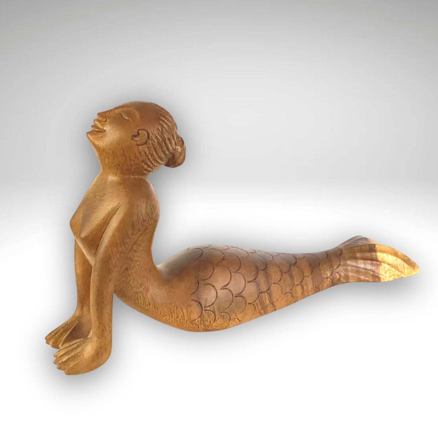 Hand Carved Wood Mermaid Yoga Statue - Cobra Pose - Balinese Art