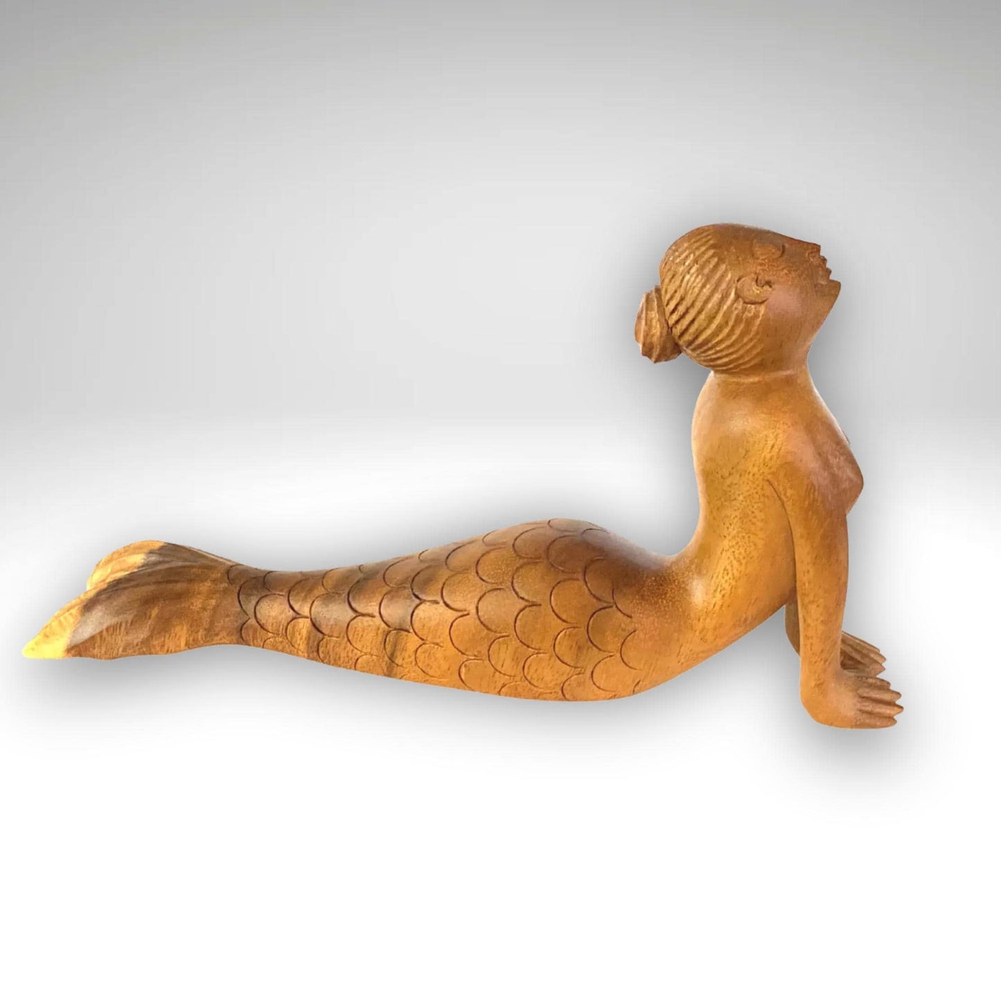 Hand Carved Wood Mermaid Yoga Statue - Cobra Pose - Balinese Art