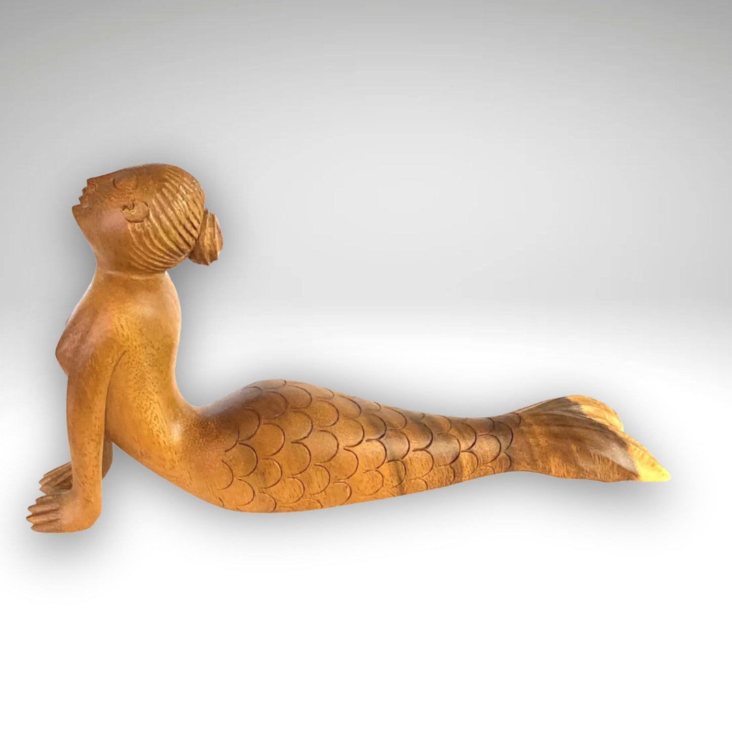 Hand Carved Wood Mermaid Yoga Statue - Cobra Pose - Balinese Art