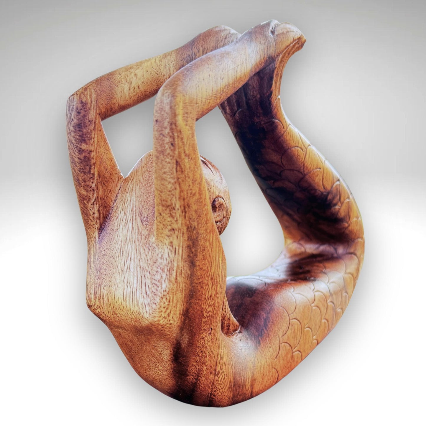Yoga Mermaid Statue Figurine Dhanurasana Bow Pose Bali Hand Carved Wood Carving Balinese Art