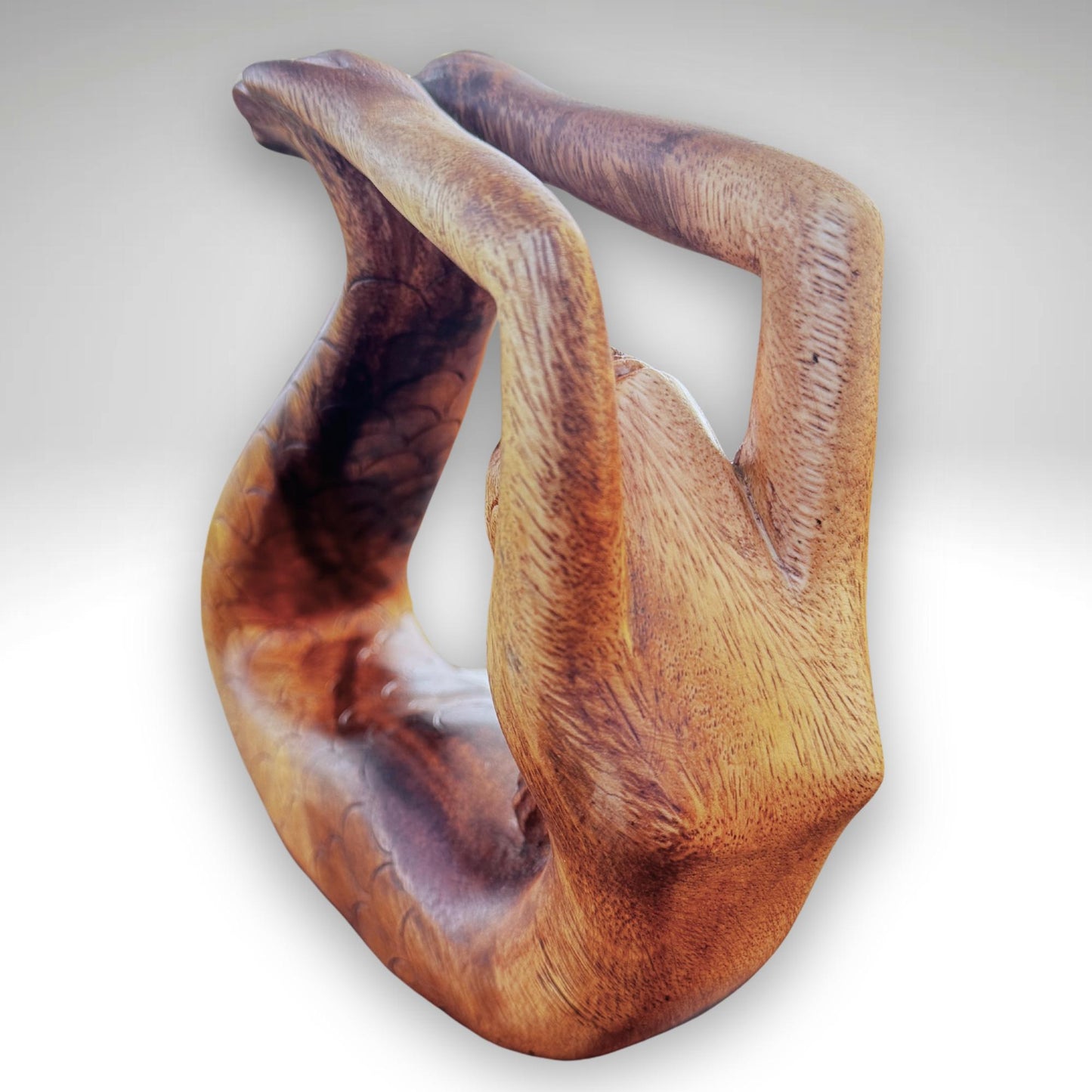 Yoga Mermaid Statue Figurine Dhanurasana Bow Pose Bali Hand Carved Wood Carving Balinese Art