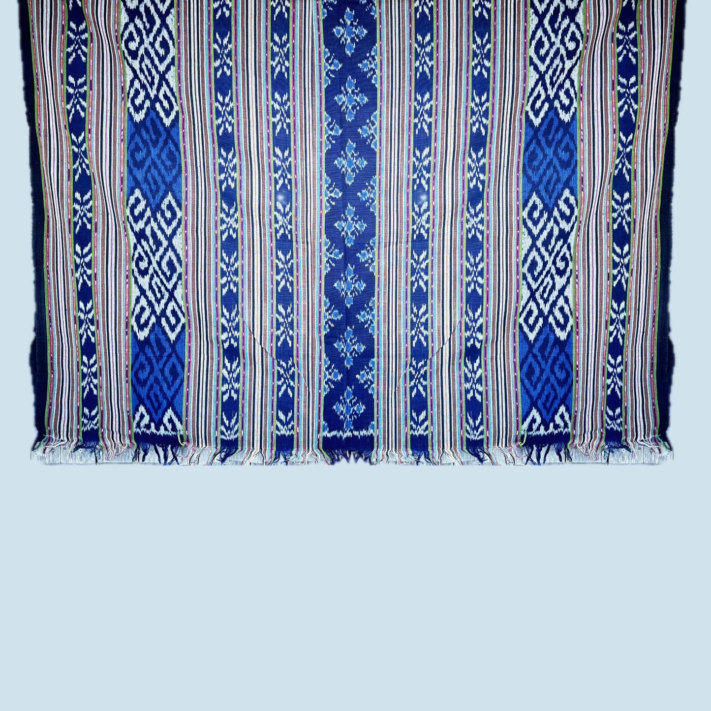 Indonesian Ethnic Ikat handwoven cotton Tapestry Wall hanging Blanket Handmade hand loomed textile Blue