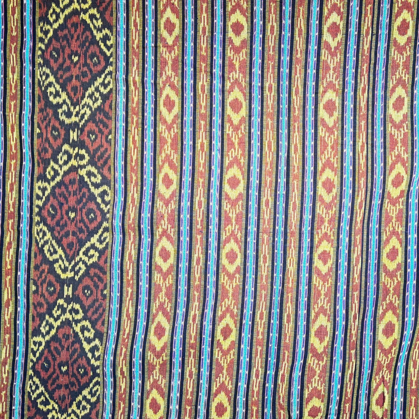 Handwoven Ikat Cotton Tapestry: Indonesian Octopus Motif Wall Hanging