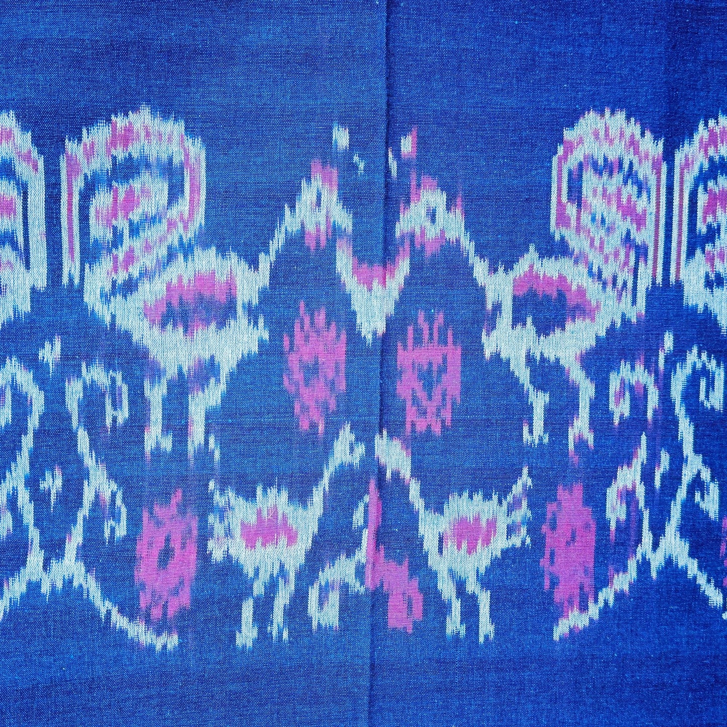 Handwoven Indonesian Cotton Ikat  Blanket: Red Indigo Chicken Motif. hand loomed cloth