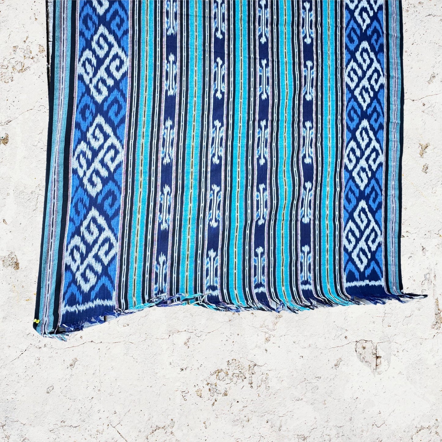 Hand woven Blue Ikat Cotton Tapestry: Hand Loomed Indonesian Blanket (45x90)