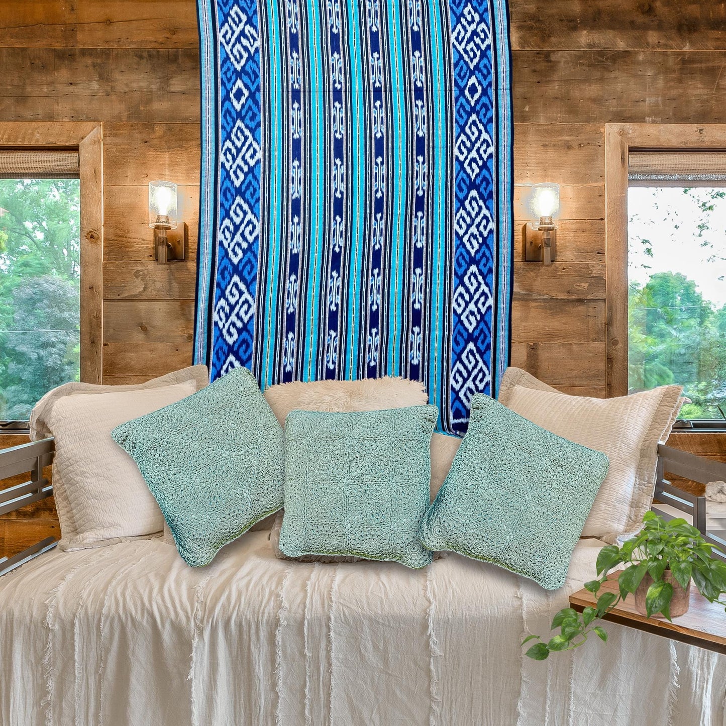 Hand woven Blue Ikat Cotton Tapestry: Hand Loomed Indonesian Blanket (45x90)