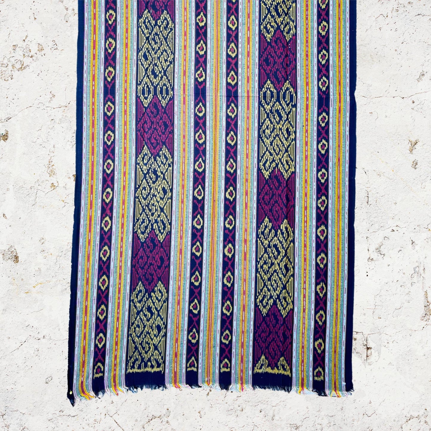 Handwoven Indonesian Ikat Cotton Tapestry: Hand Loomed Red Indigo Ethnic Blanket