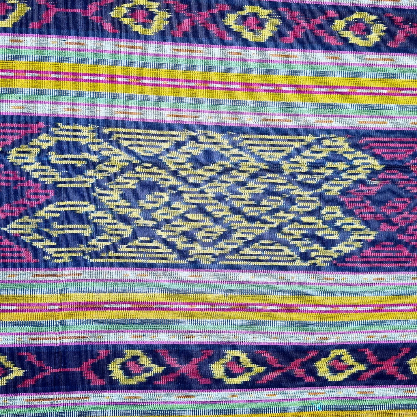Handwoven Indonesian Ikat Cotton Tapestry: Hand Loomed Red Indigo Ethnic Blanket