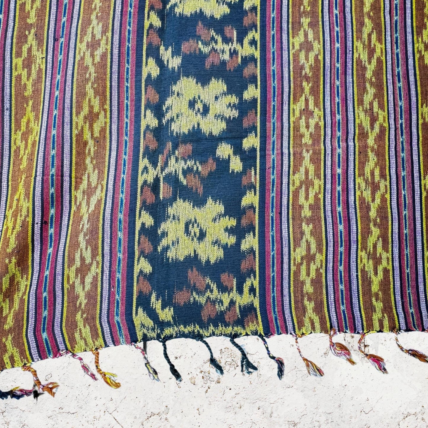 Handwoven Ikat Throw - Cotton Tapestry Wall decor Blanket, Indonesian Handmade Ethnic Textile & Boho Decor