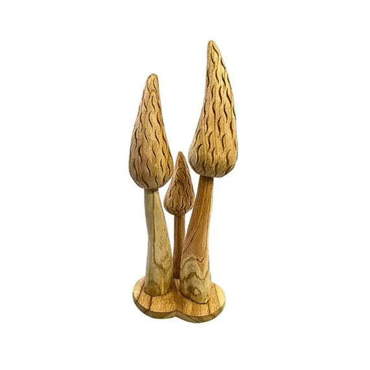 Hand Carved Morel Mushroom Wood Sculpture: Balinese Carving, Cottagecore Decor