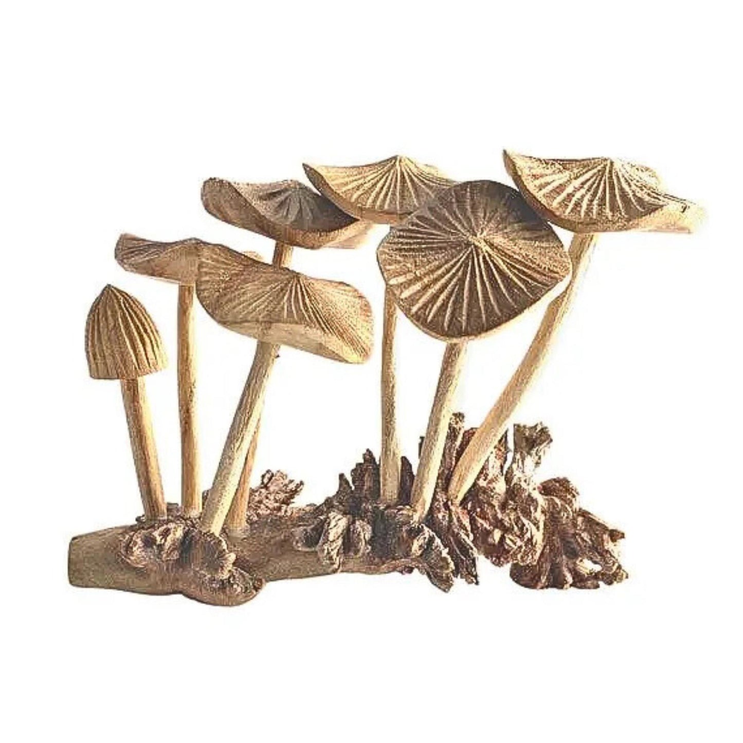 Hand Carved Mushroom Sculpture: Balinese Parasite Wood Carving, Fungi Statue