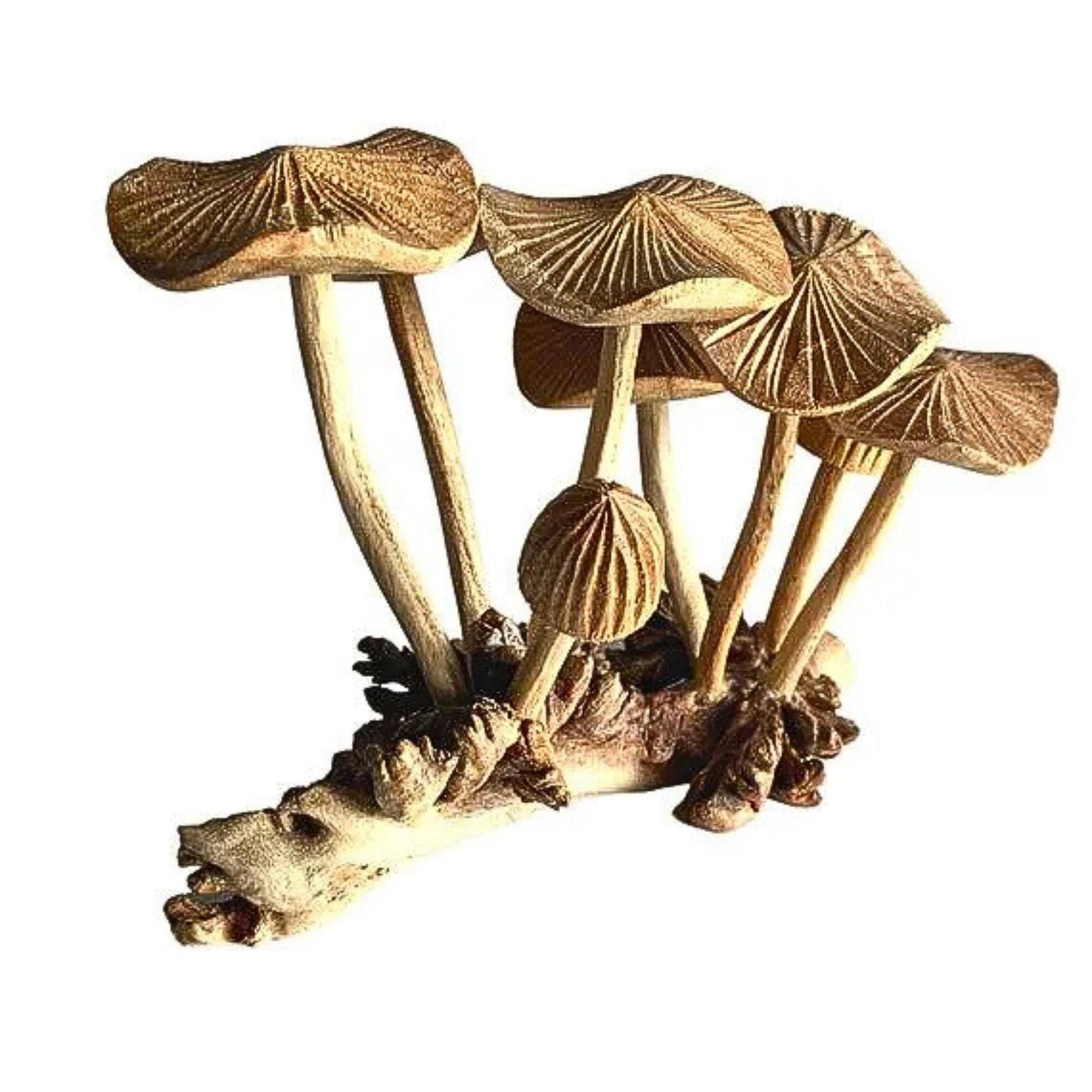 Hand Carved Mushroom Sculpture: Balinese Parasite Wood Carving, Fungi Statue