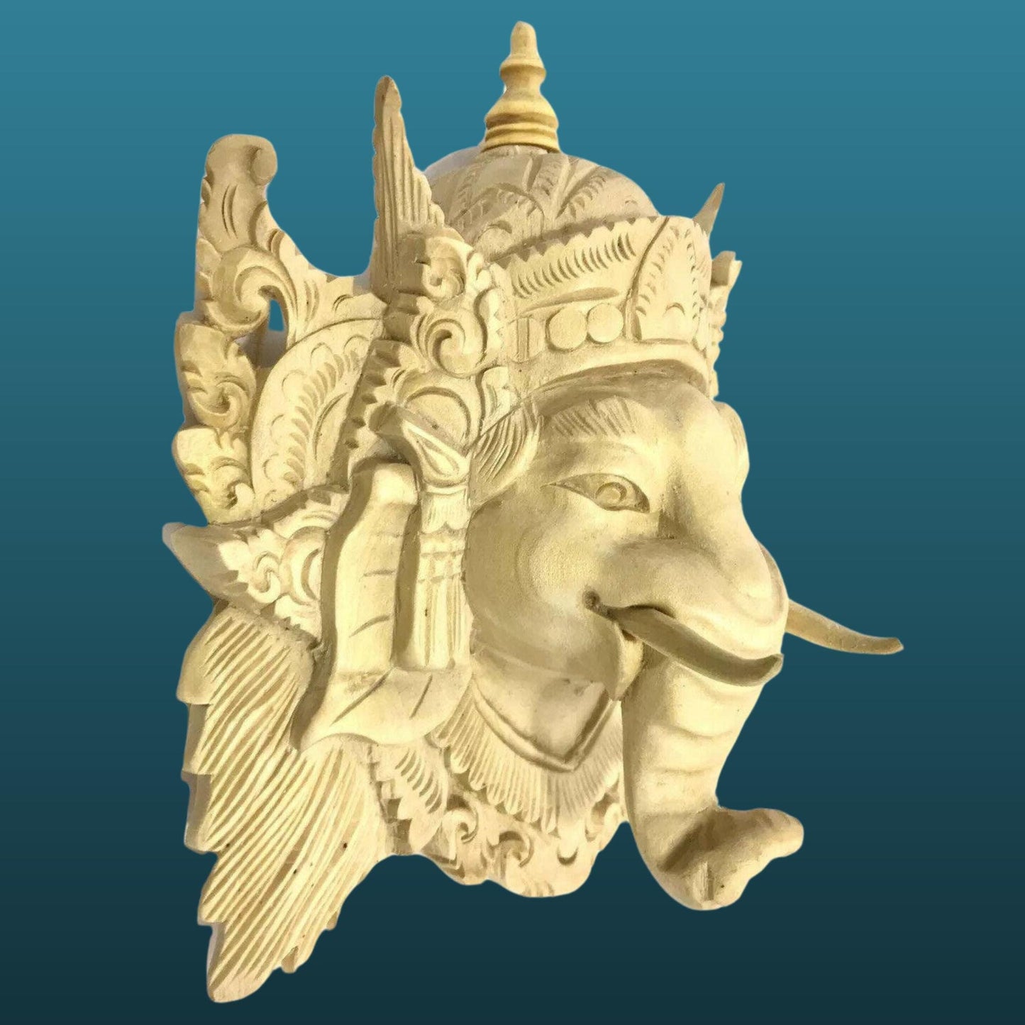 Hand Carved Ganesha Mask Wall Art Sculpture: Balinese Wood Carving, Elephant God