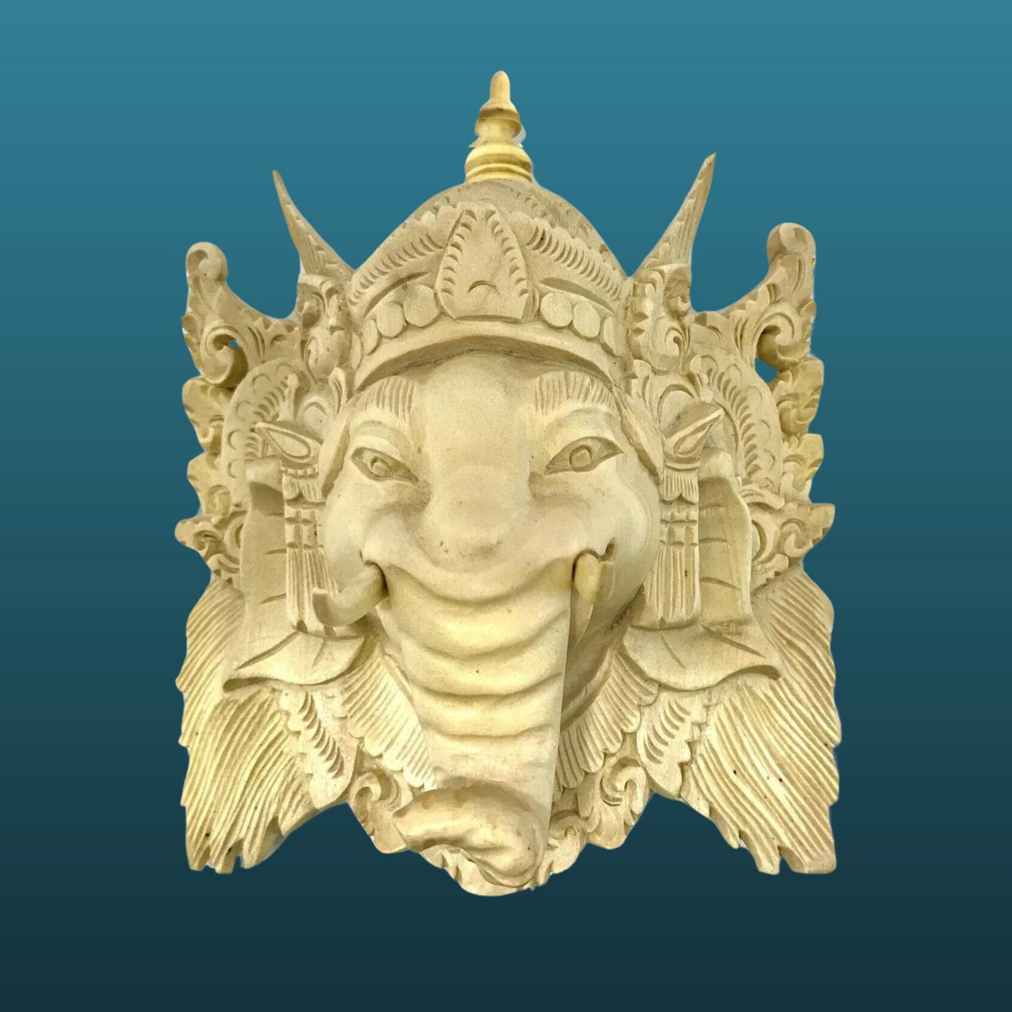 Hand Carved Ganesha Mask Wall Art Sculpture: Balinese Wood Carving, Elephant God