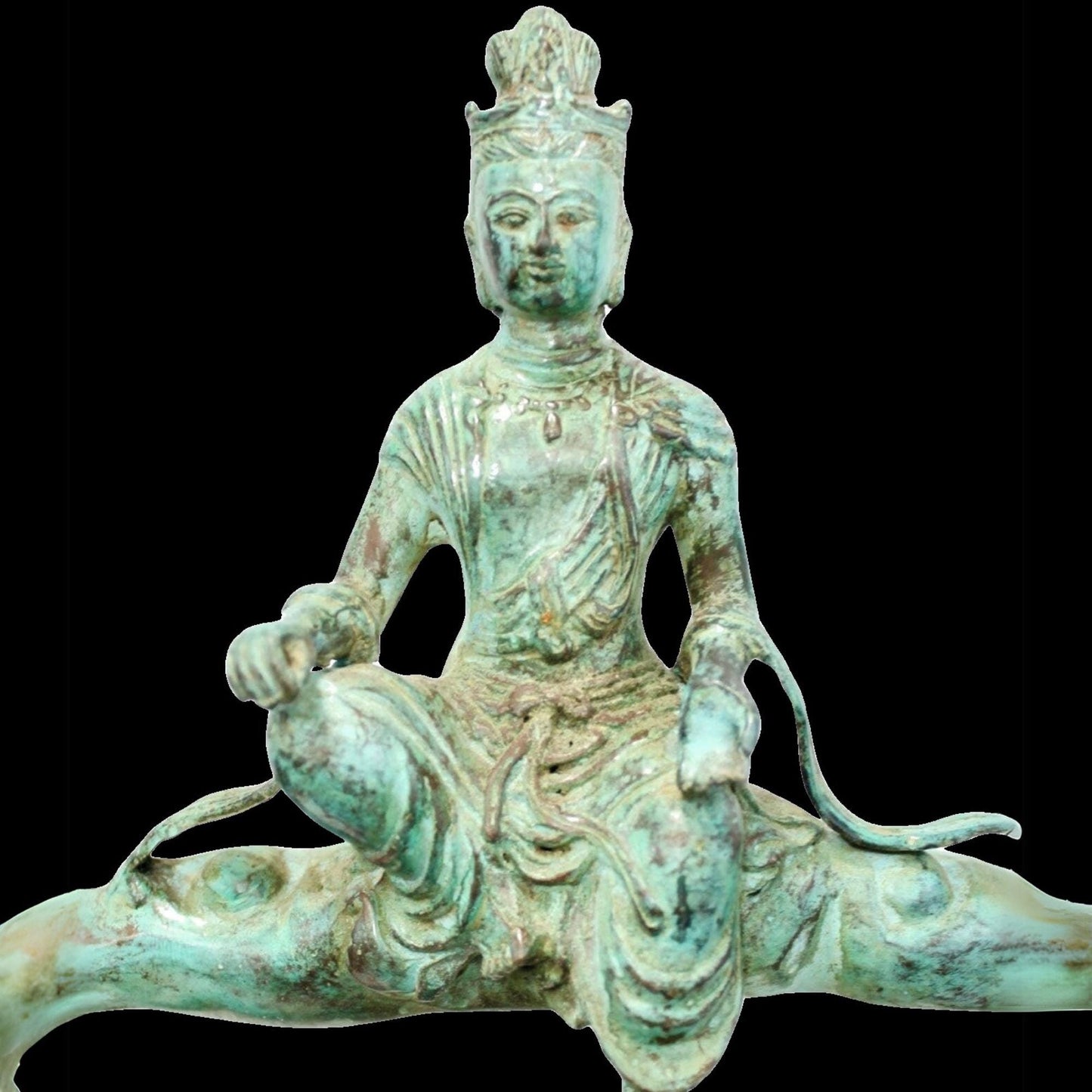 Bronze Buddha Seated on Nimbus Cloud Sculpture, Handmade Lost Wax Cast Metal, Buddhist Statue