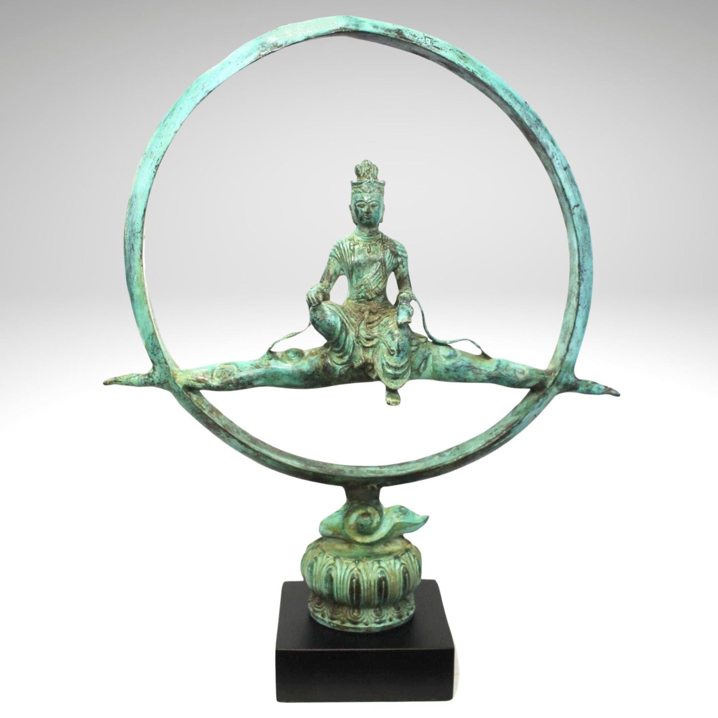 Bronze Buddha Seated on Nimbus Cloud Sculpture, Handmade Lost Wax Cast Metal, Buddhist Statue