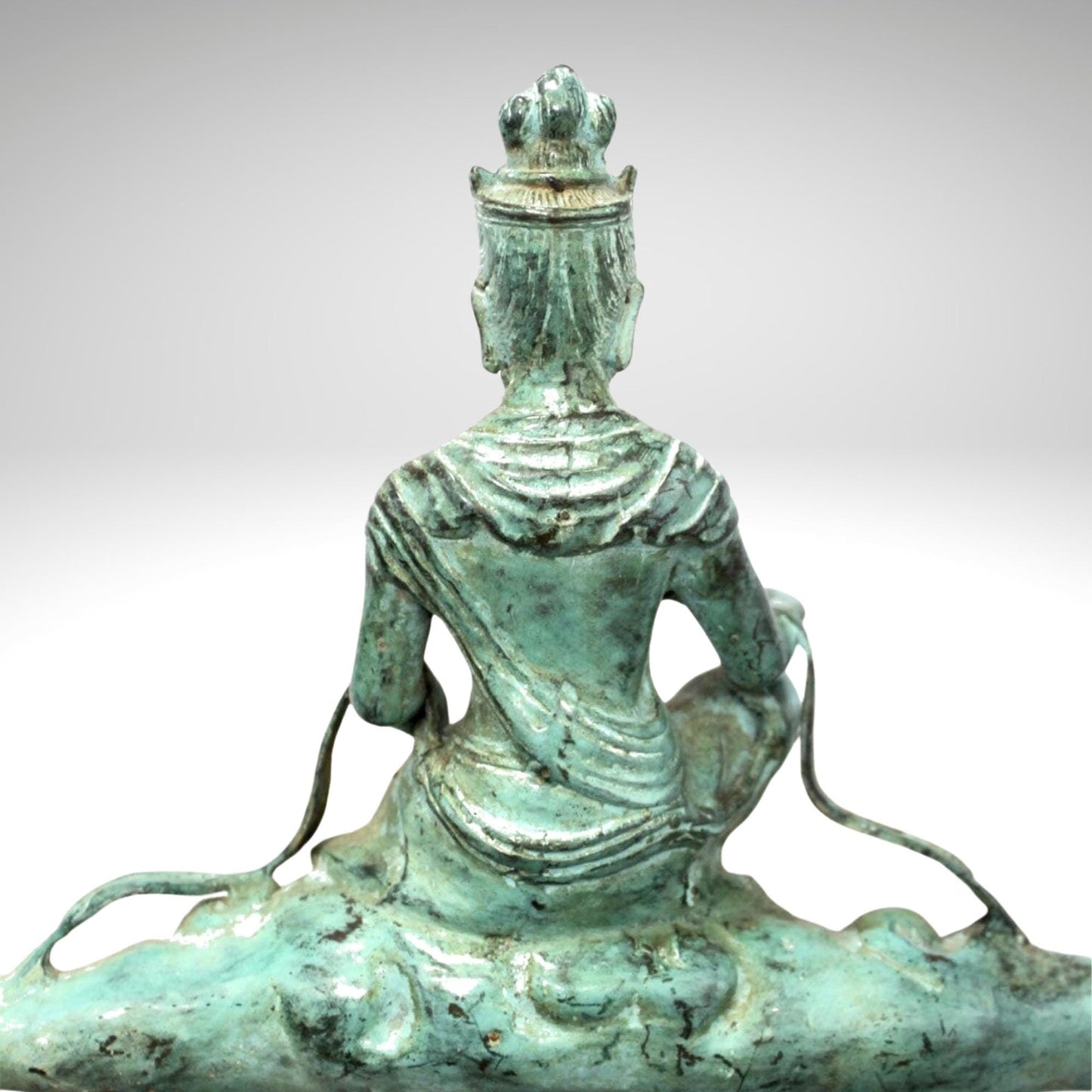 Bronze Buddha Seated on Nimbus Cloud Sculpture, Handmade Lost Wax Cast Metal, Buddhist Statue
