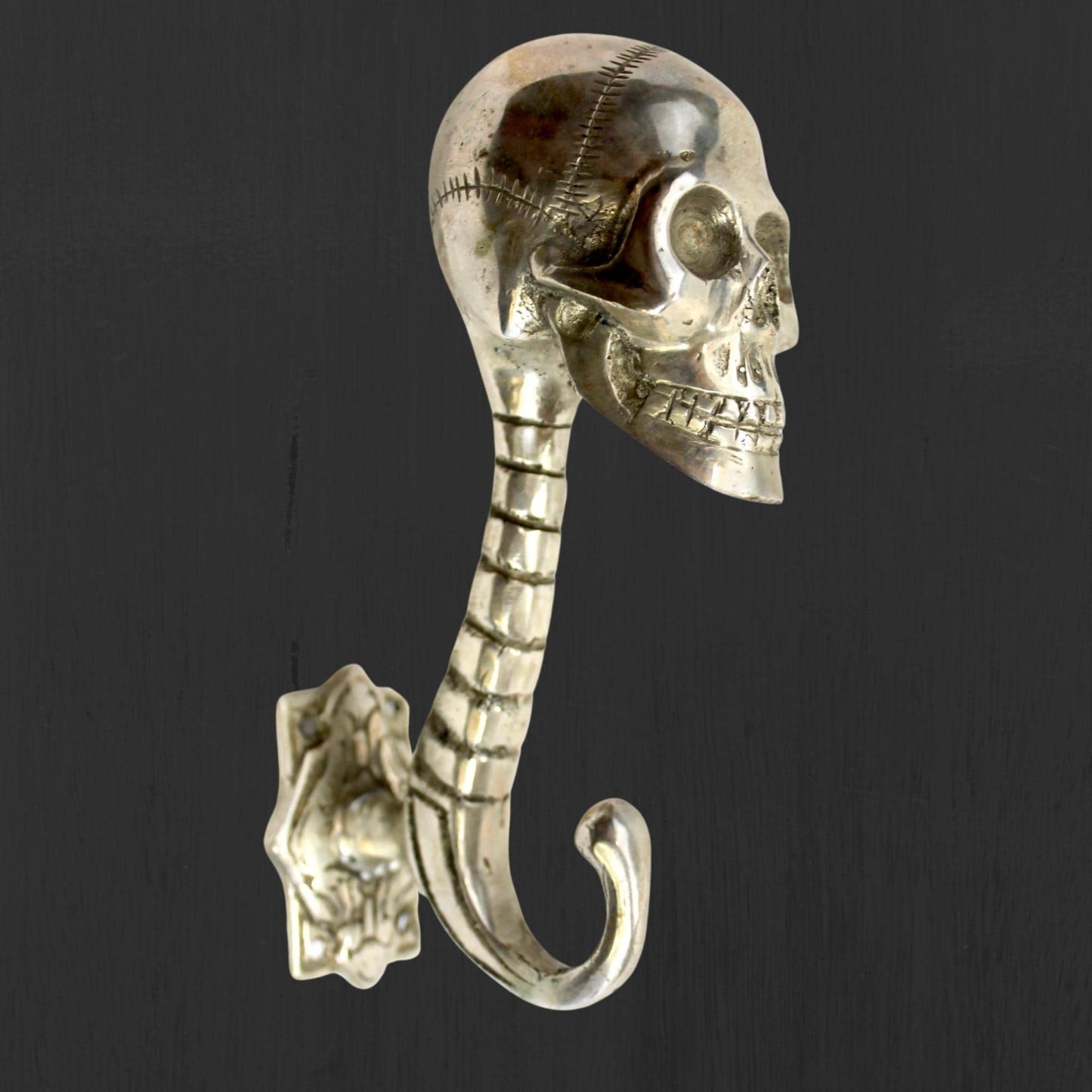 Handmade Bronze Gothic Skull Coat Hook: Balinese Lost Wax Cast Metal Wall Hook